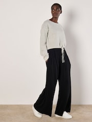 Apricot Grey Boucle Knit Tie Front Crop Jumper - Image 4 of 4