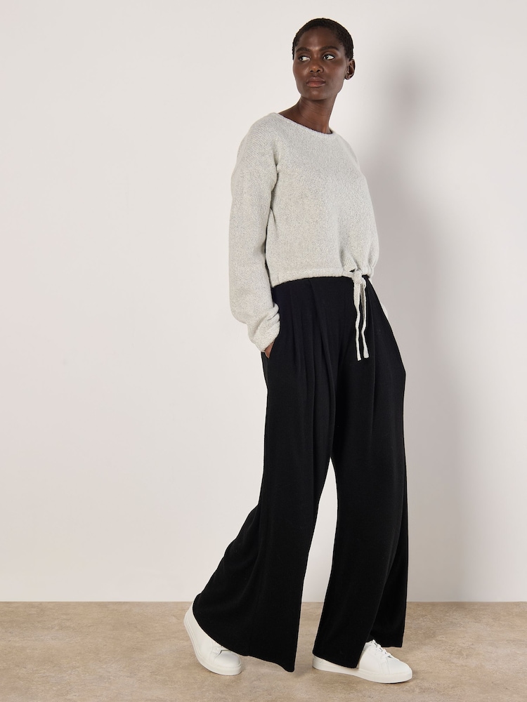 Apricot Grey Boucle Knit Tie Front Crop Jumper - Image 4 of 4