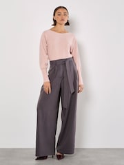 Apricot Pink Stud Neck Ribbed Batwing Jumper - Image 2 of 5