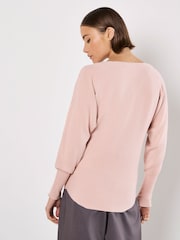 Apricot Pink Stud Neck Ribbed Batwing Jumper - Image 4 of 5