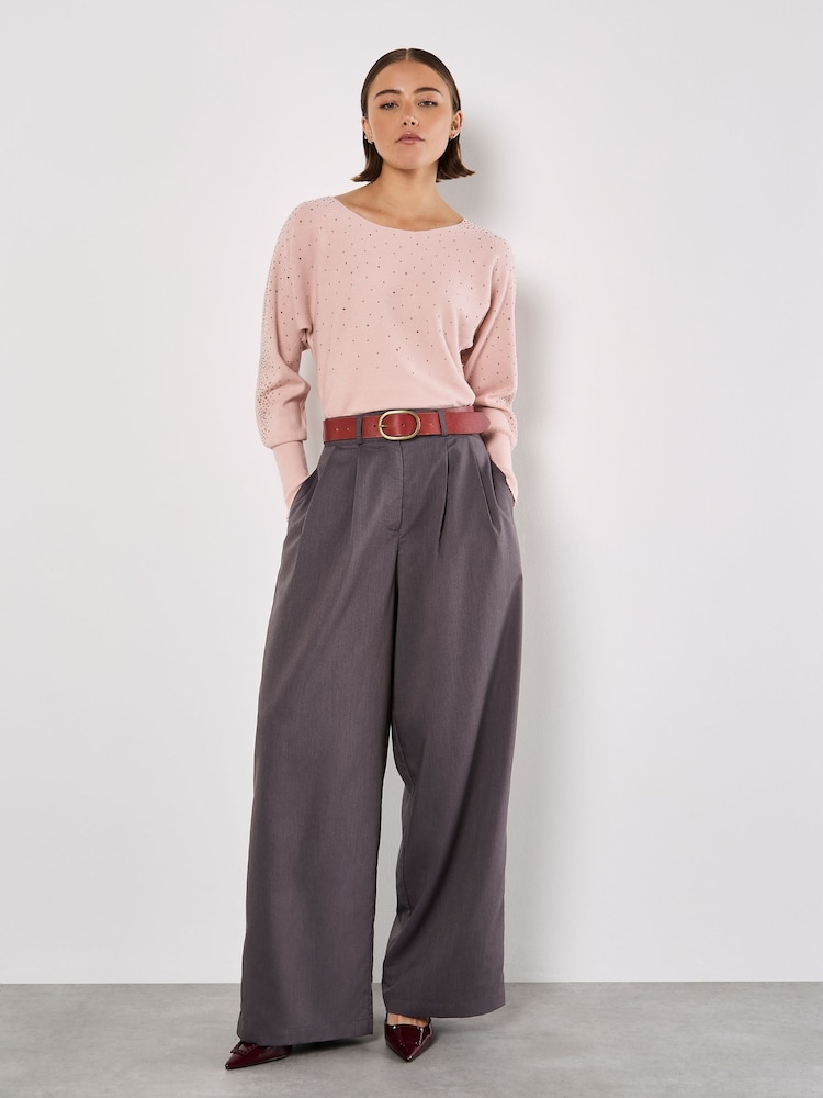 Apricot Pink Stud Neck Ribbed Batwing Jumper - Image 5 of 5