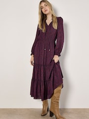 Apricot Red Mosaic Lace Print Maxi Dress - Image 1 of 5