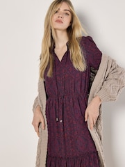 Apricot Red Mosaic Lace Print Maxi Dress - Image 3 of 5