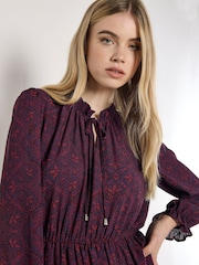 Apricot Red Mosaic Lace Print Maxi Dress - Image 4 of 5