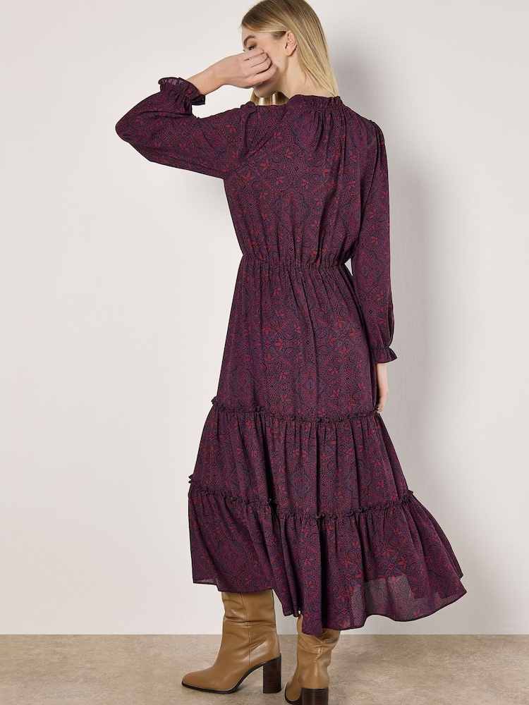 Apricot Red Mosaic Lace Print Maxi Dress - Image 5 of 5 Apricot Red Mosaic Lace Print Maxi Dress - Image 5 of 5