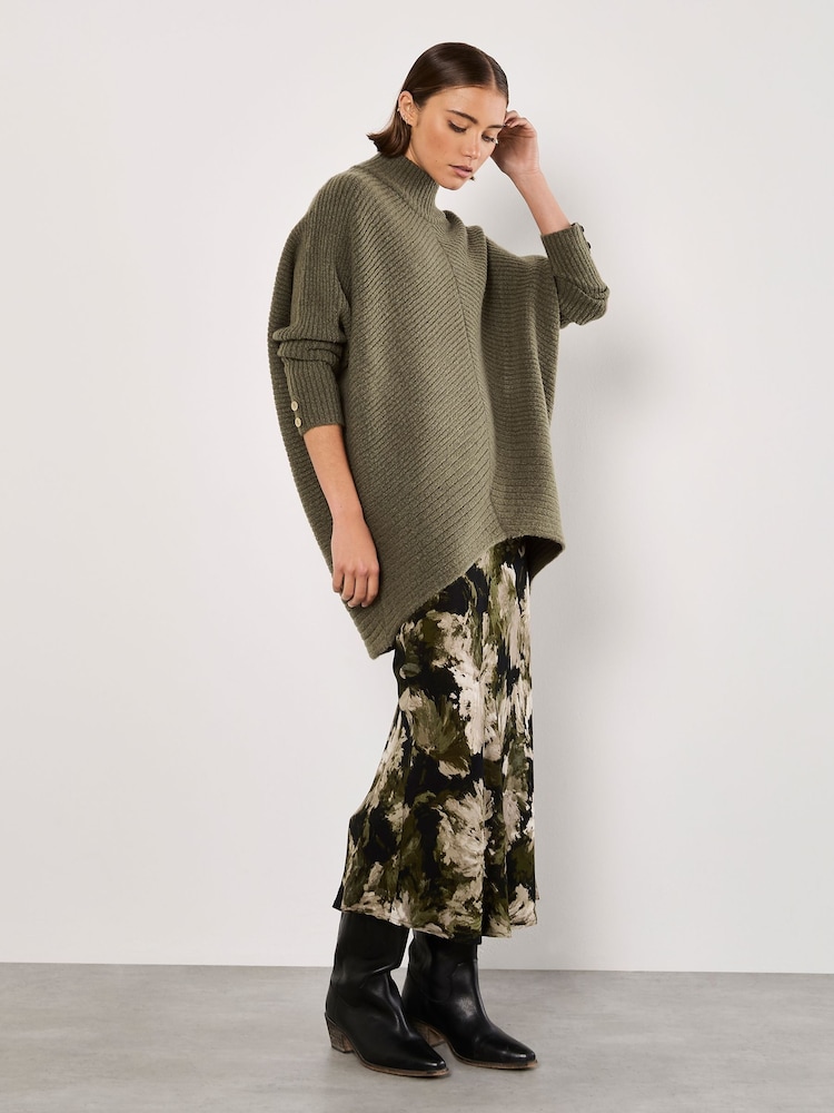Apricot Green Chevron High Low Mock Neck Jumper - Image 1 of 5