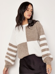 Apricot Cream Colourblock Waffle Knit Jumper - Image 1 of 4
