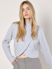 Apricot Blue Cable Knit Wrap Over Mock Neck Jumper - Image 1 of 5