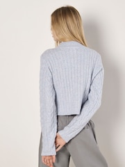 Apricot Blue Cable Knit Wrap Over Mock Neck Jumper - Image 3 of 5