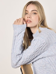 Apricot Blue Cable Knit Wrap Over Mock Neck Jumper - Image 4 of 5