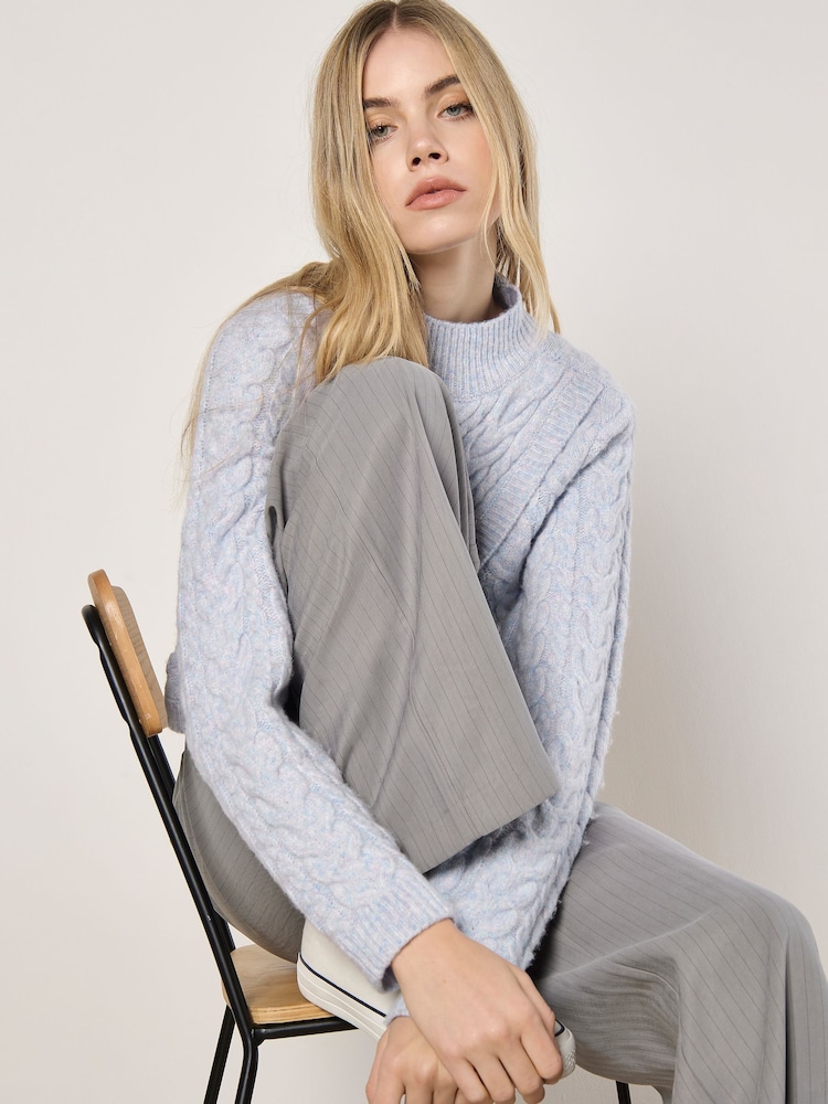 Apricot Blue Cable Knit Wrap Over Mock Neck Jumper - Image 5 of 5