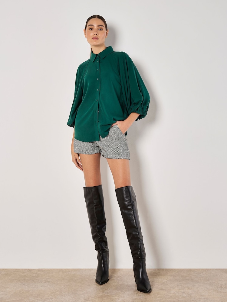 Apricot Green Seam Detail Puff Sleeve Shirt - Image 2 of 5