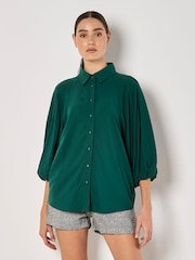 Apricot Green Seam Detail Puff Sleeve Shirt - Image 3 of 5