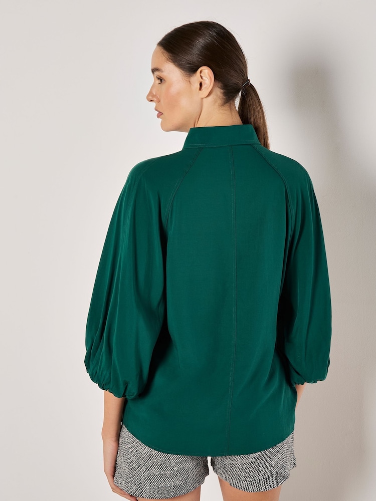 Apricot Green Seam Detail Puff Sleeve Shirt - Image 5 of 5