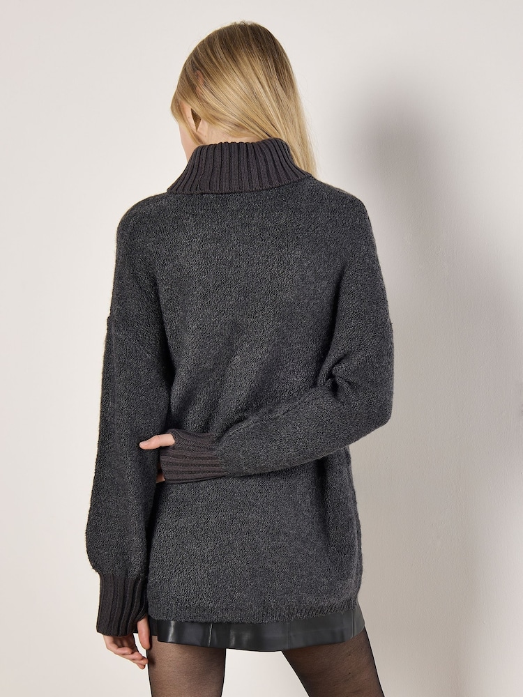 Apricot Grey Boucle Rollneck Tunic Jumper - Image 4 of 4 Apricot Grey Boucle Rollneck Tunic Jumper - Image 4 of 4