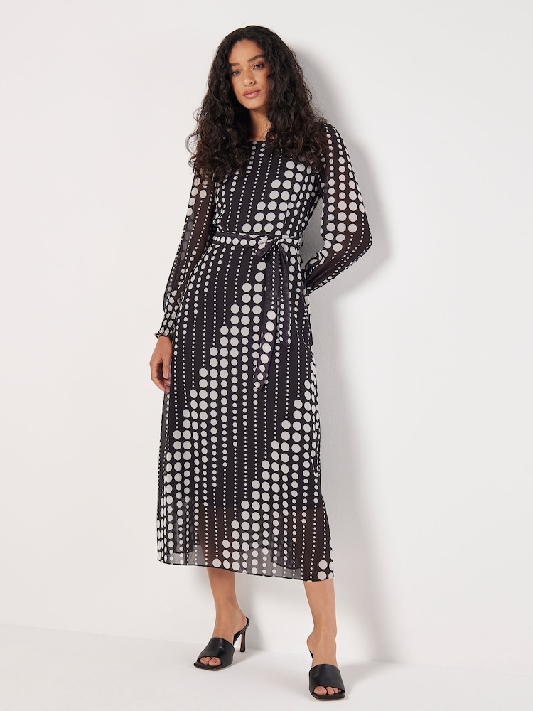 Apricot Black Spot Twist Long Sleeves Midaxi Dress - Image 1 of 5