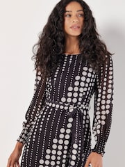 Apricot Black Spot Twist Long Sleeves Midaxi Dress - Image 2 of 5