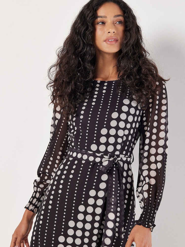 Apricot Black Spot Twist Long Sleeves Midaxi Dress - Image 2 of 5