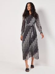 Apricot Black Spot Twist Long Sleeves Midaxi Dress - Image 3 of 5