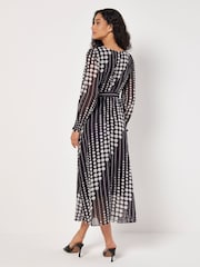 Apricot Black Spot Twist Long Sleeves Midaxi Dress - Image 4 of 5