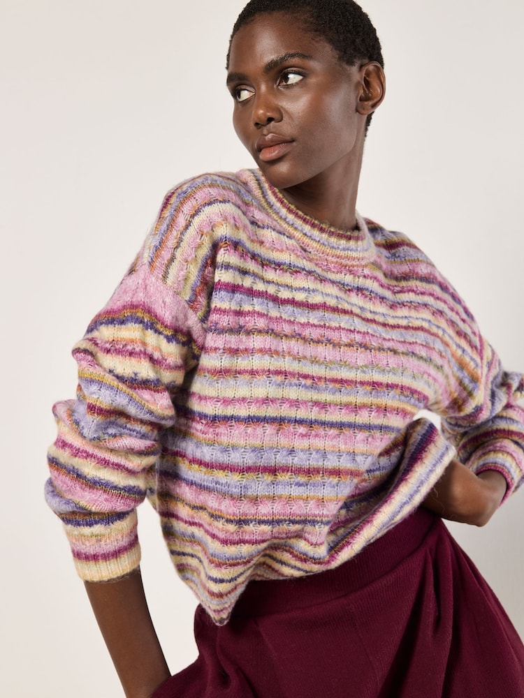 Apricot Pink Multicoloured Stripe Aran Jumper - Image 1 of 4