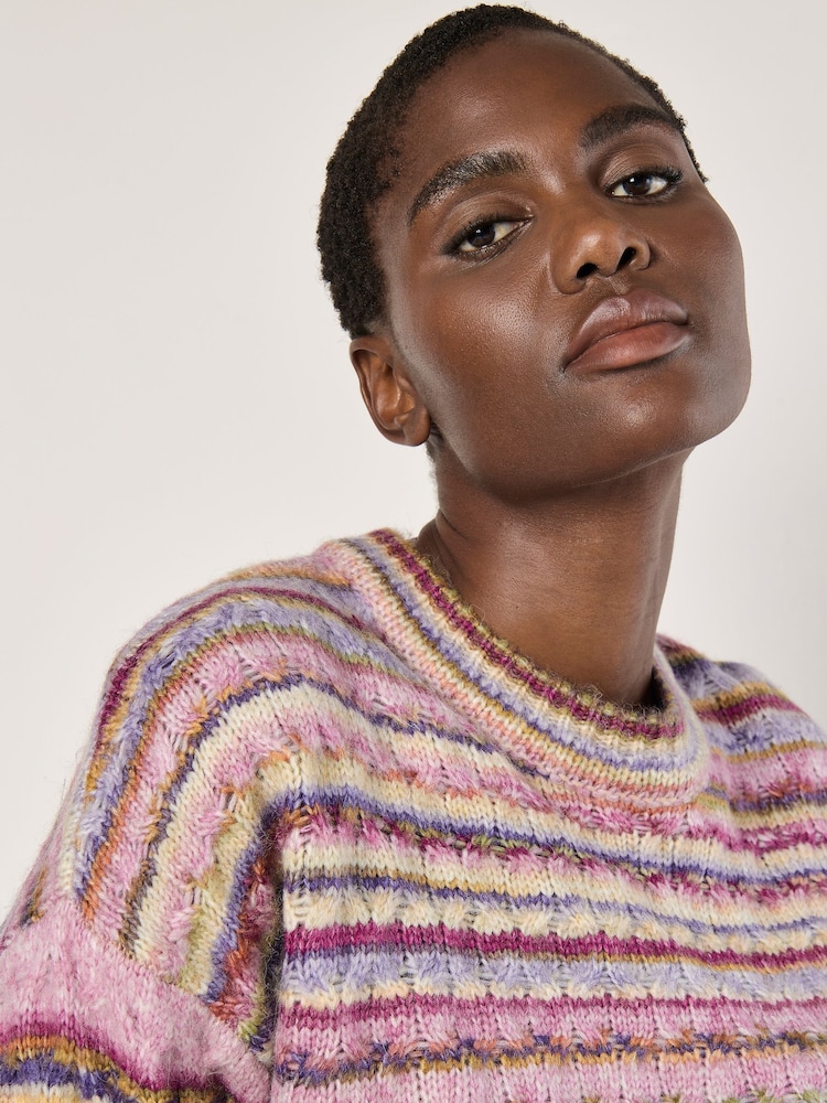Apricot Pink Multicoloured Stripe Aran Jumper - Image 2 of 4