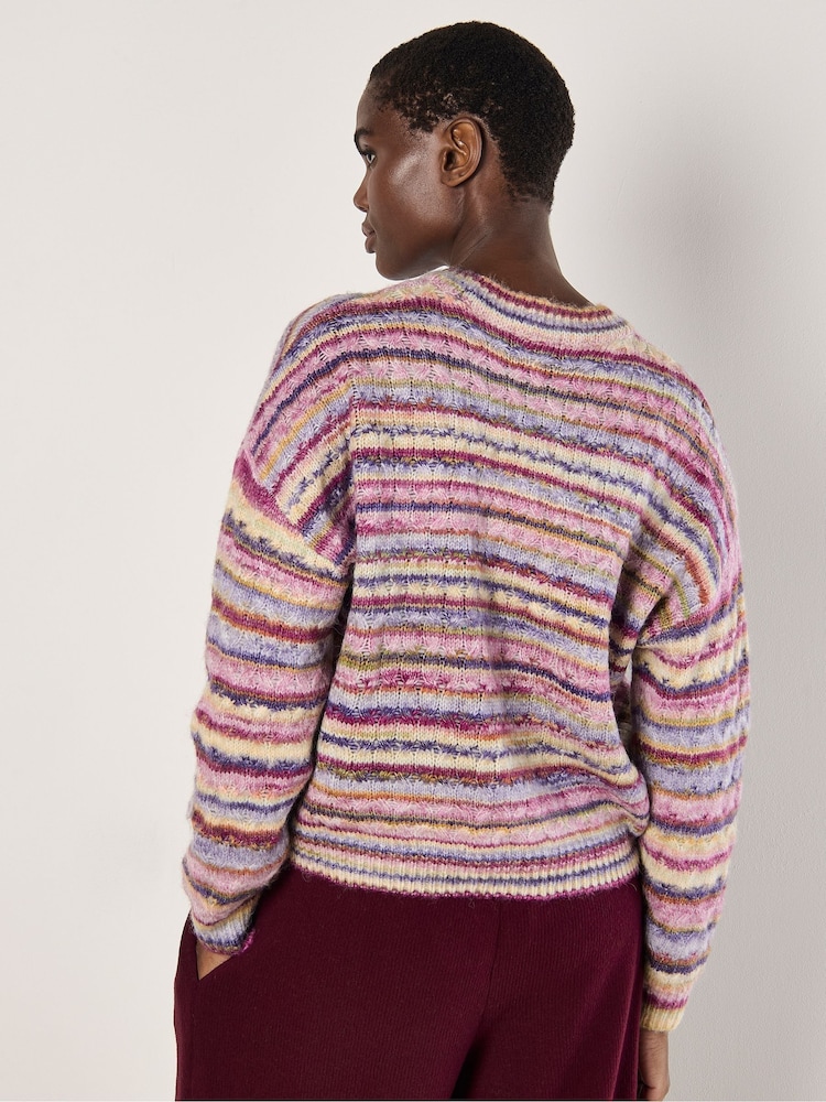 Apricot Pink Multicoloured Stripe Aran Jumper - Image 4 of 4 Apricot Pink Multicoloured Stripe Aran Jumper - Image 4 of 4