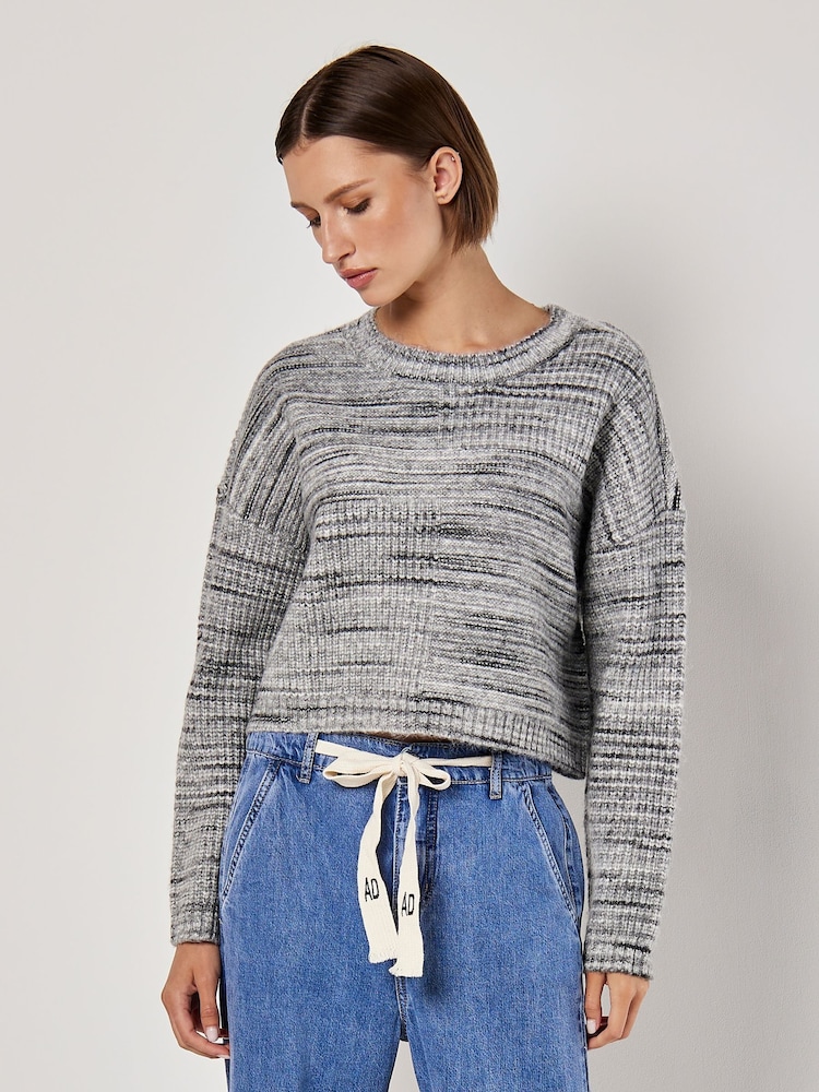 Apricot Grey Space Dye Square Panel Boxy Jumper - Image 1 of 4 Apricot Grey Space Dye Square Panel Boxy Jumper - Image 1 of 4