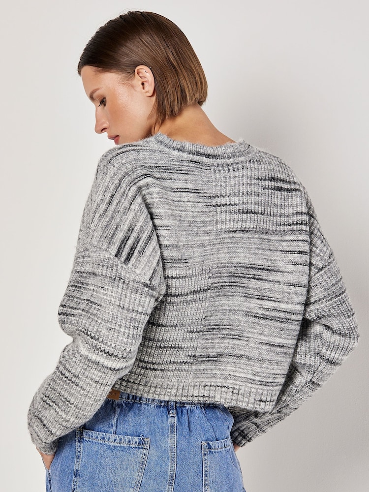 Apricot Grey Space Dye Square Panel Boxy Jumper - Image 2 of 4 Apricot Grey Space Dye Square Panel Boxy Jumper - Image 2 of 4