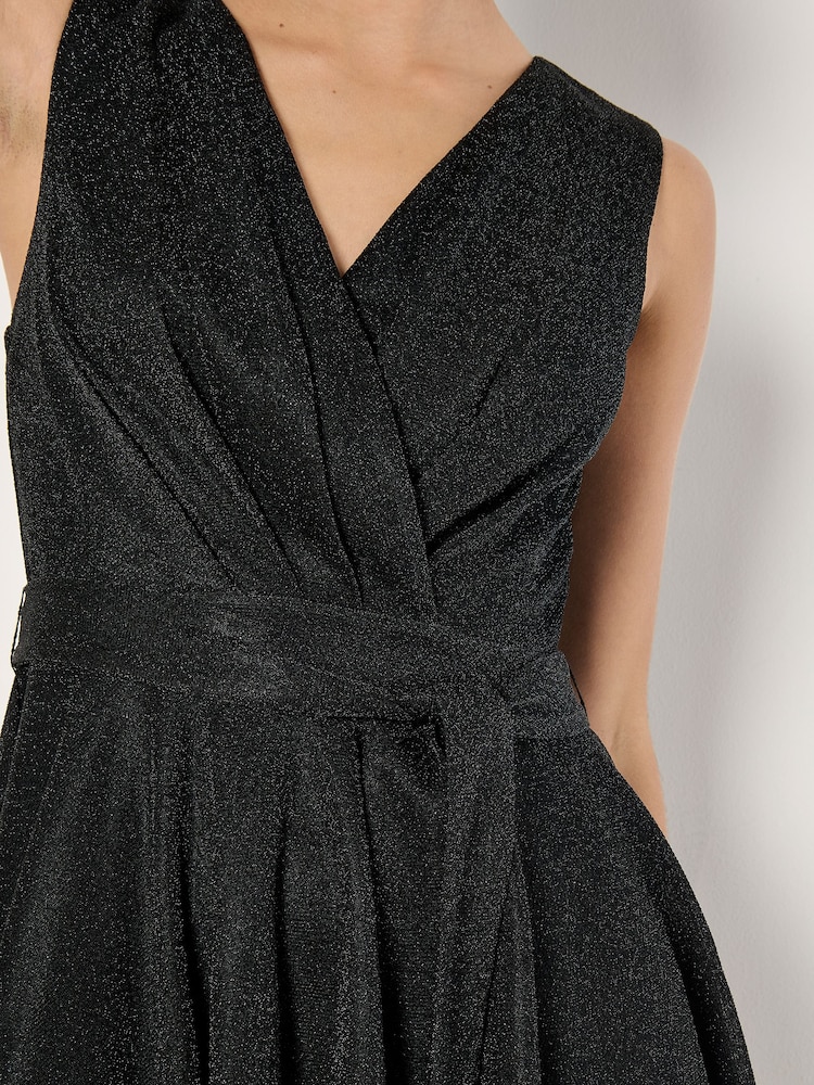 Apricot Black Lurex Pleat V-Neck Skater Dress - Image 4 of 4 Apricot Black Lurex Pleat V-Neck Skater Dress - Image 4 of 4