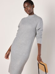 Apricot Grey Waffle Knitted Midi Dress - Image 1 of 5