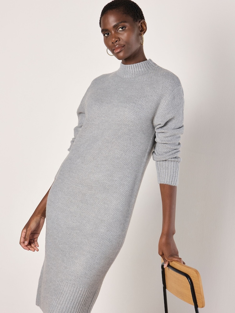 Apricot Grey Waffle Knitted Midi Dress - Image 1 of 5