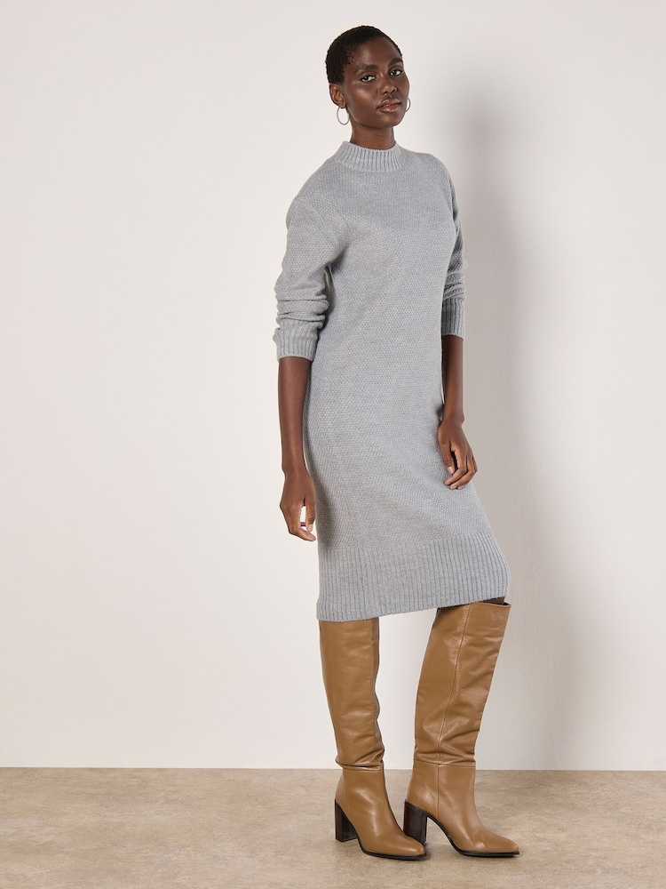 Apricot Grey Waffle Knitted Midi Dress - Image 2 of 5