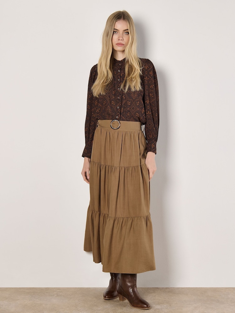Apricot Brown Mosaic Lace Print Ruffle Blouse - Image 2 of 3