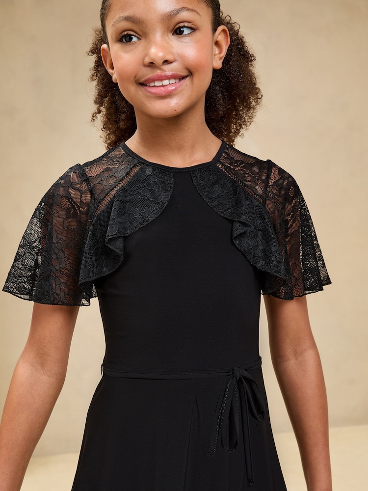Buy Lipsy Black Lace Frill Flutter Sleeve Dress (5-16yrs) from the Next UK  online shop
