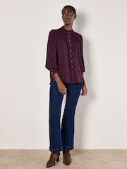 Apricot Red Mosaic Lace Print Ruffle Blouse - Image 2 of 5