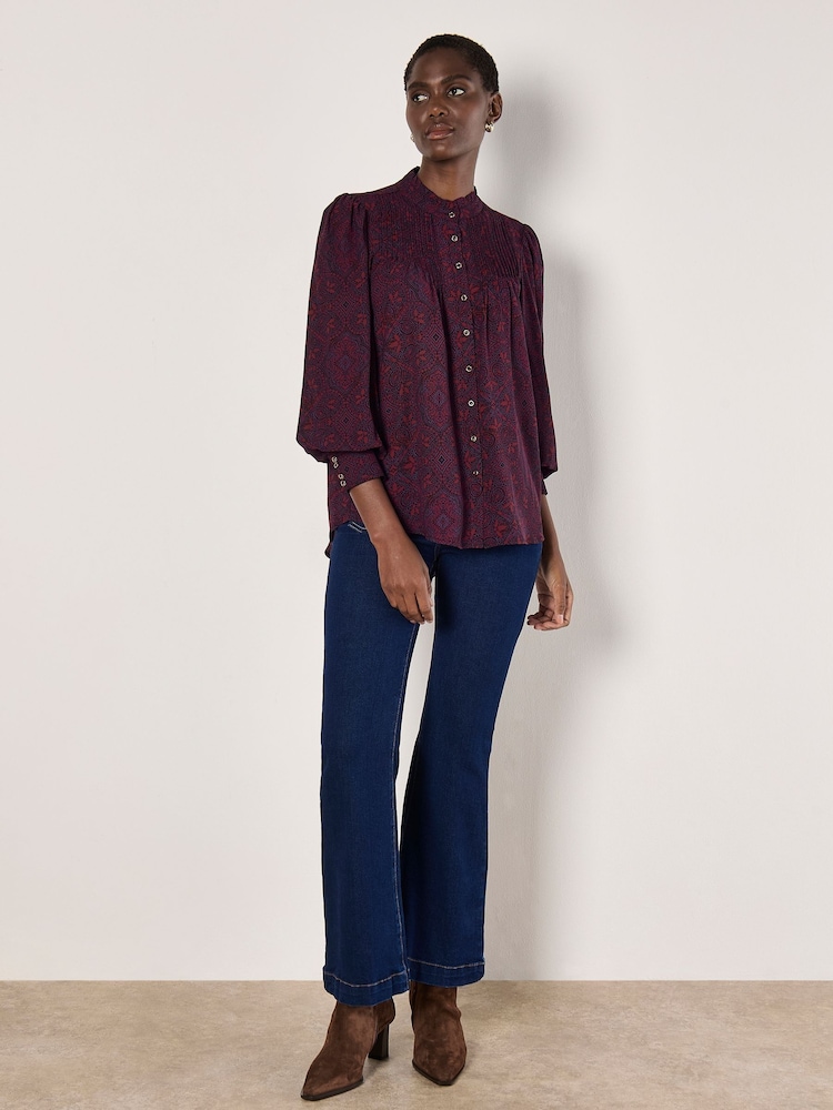 Apricot Red Mosaic Lace Print Ruffle Blouse - Image 2 of 5
