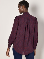 Apricot Red Mosaic Lace Print Ruffle Blouse - Image 3 of 5