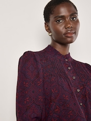 Apricot Red Mosaic Lace Print Ruffle Blouse - Image 5 of 5