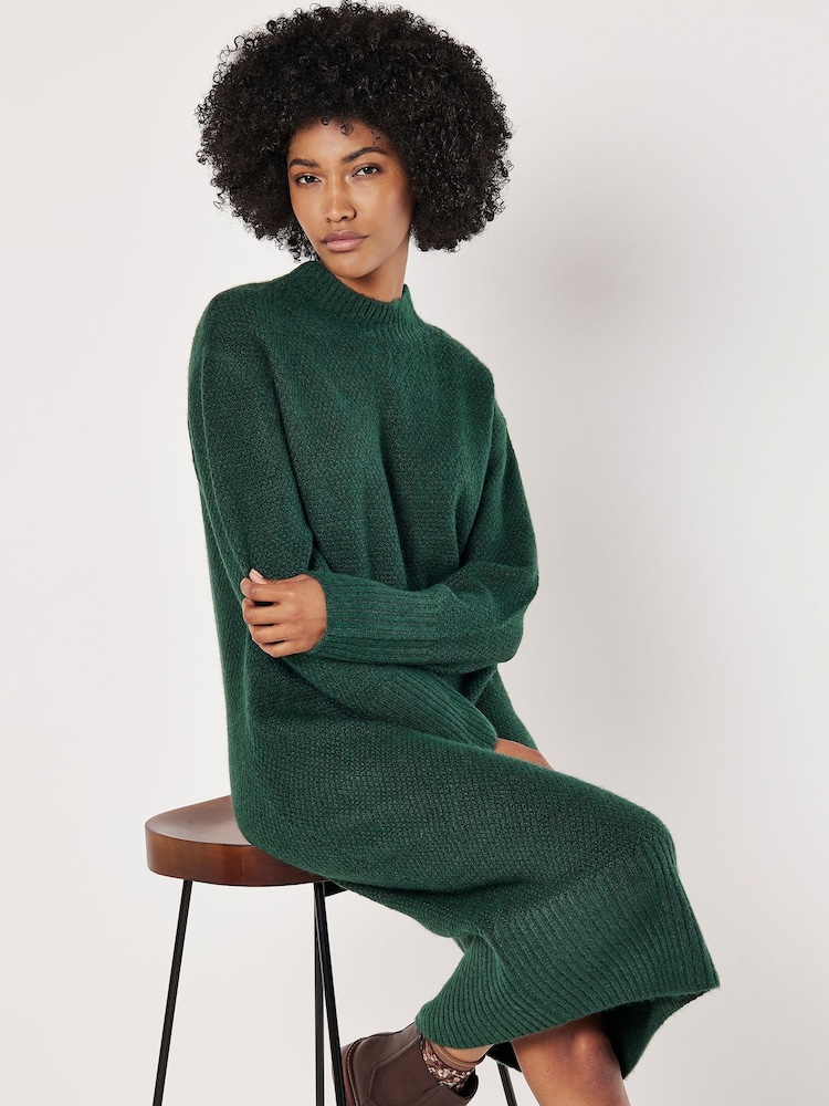 Apricot Green Waffle Knitted Midi Dress - Image 1 of 4