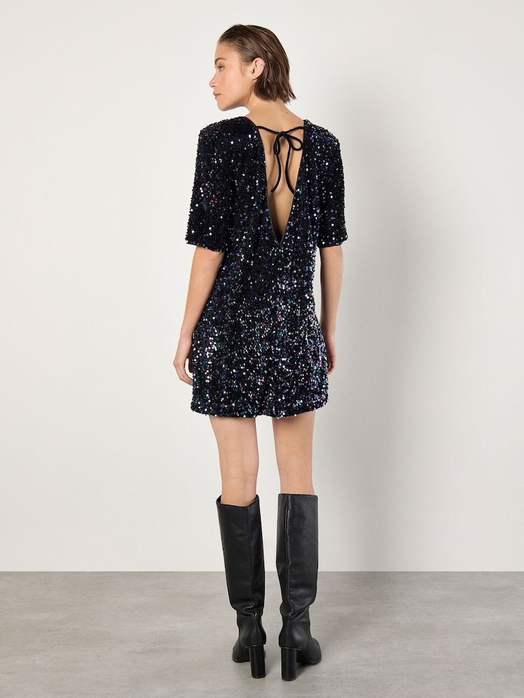 Apricot Black Velvet Sequin Backless Dress - Image 5 of 5 Apricot Black Velvet Sequin Backless Dress - Image 5 of 5