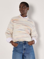 Apricot Cream Space Dye Lines Fisherman Jumper - Image 2 of 5