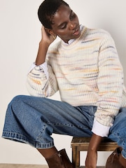 Apricot Cream Space Dye Lines Fisherman Jumper - Image 3 of 5