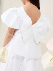 Lipsy Ivory Puff Sleeve Bubblehem Occasion Dress (2-11yrs) - Image 2 of 4