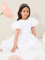 Lipsy Ivory Puff Sleeve Bubblehem Occasion Dress (2-11yrs) - Image 3 of 4