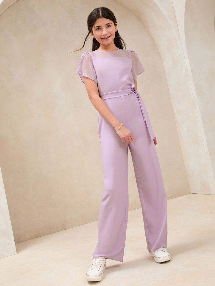 Lipsy Lilac Purple Mesh Yoke Jumpsuit (5-16yrs) - Image 3 of 4