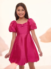 Lipsy Bright Pink Bow Taffetta Bubble Hem Occasion Dress (5-16yrs) - Image 1 of 4