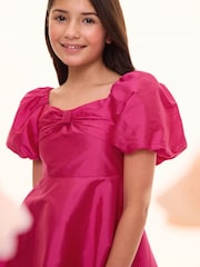 Lipsy Bright Pink Bow Taffetta Bubble Hem Occasion Dress (5-16yrs) - Image 2 of 4