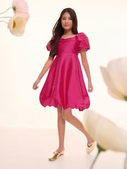 Lipsy Bright Pink Bow Taffetta Bubble Hem Occasion Dress (5-16yrs) - Image 3 of 4
