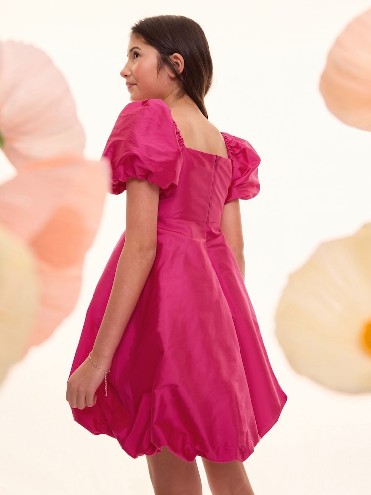 Lipsy Bright Pink Bow Taffetta Bubble Hem Occasion Dress (5-16yrs) - Image 4 of 4